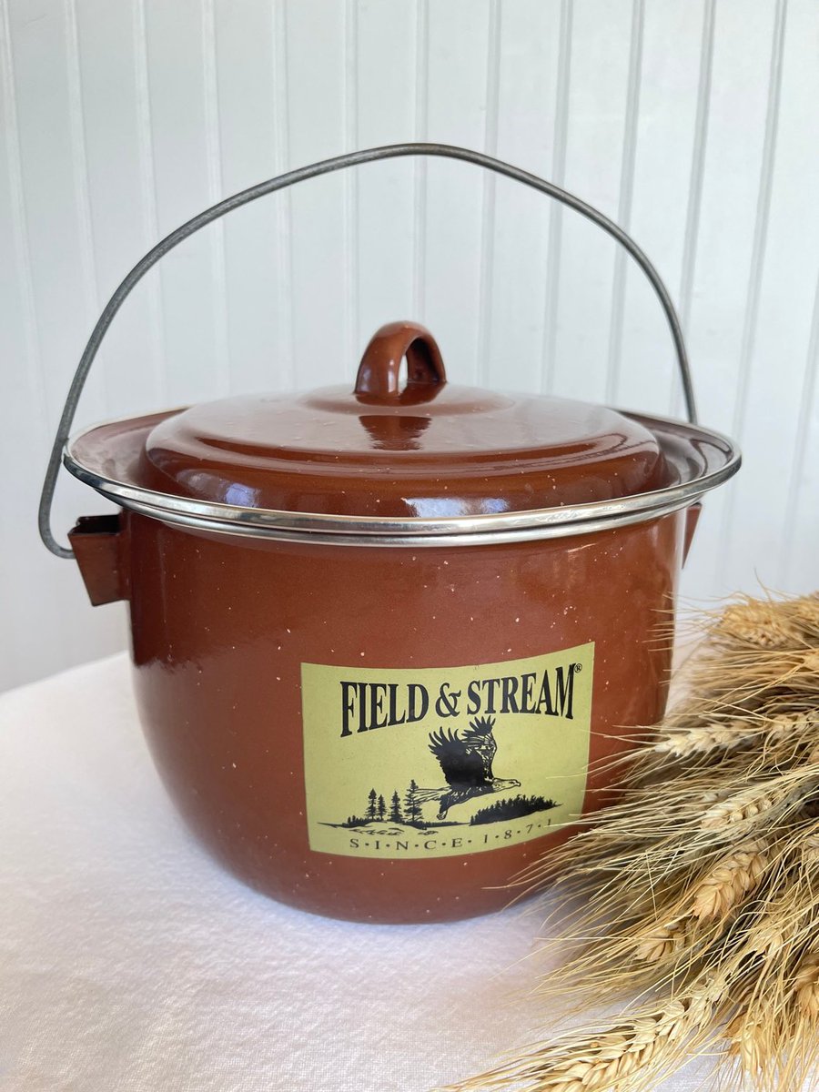 Excited to share this item from my #etsy shop: Enamel Pot With Lid | Field & Stream Brown Enamel Soup Pot, Chili Pot, Camping Cookware | RV Pot etsy.me/3RdRNpE