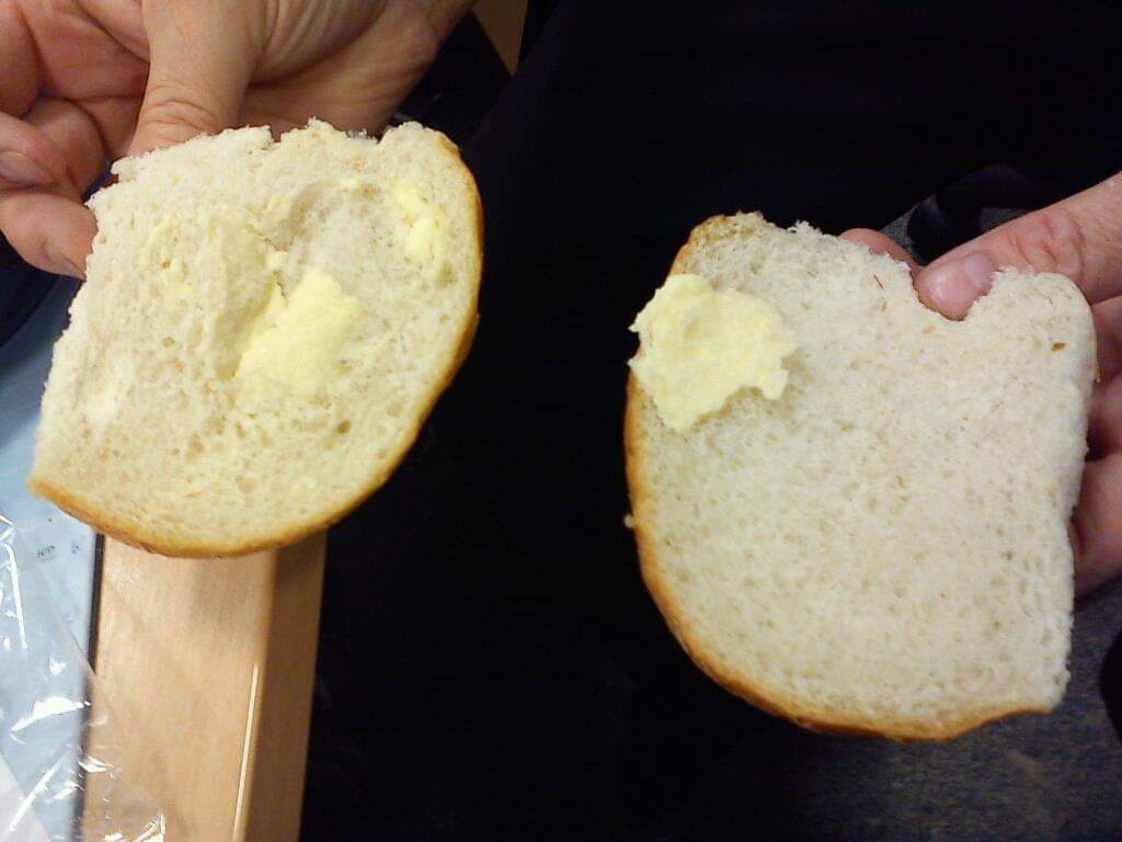 BasilFlush's tweet image. This came up as a memory on Facebook. Works canteen idea of a buttered roll #butteredroll