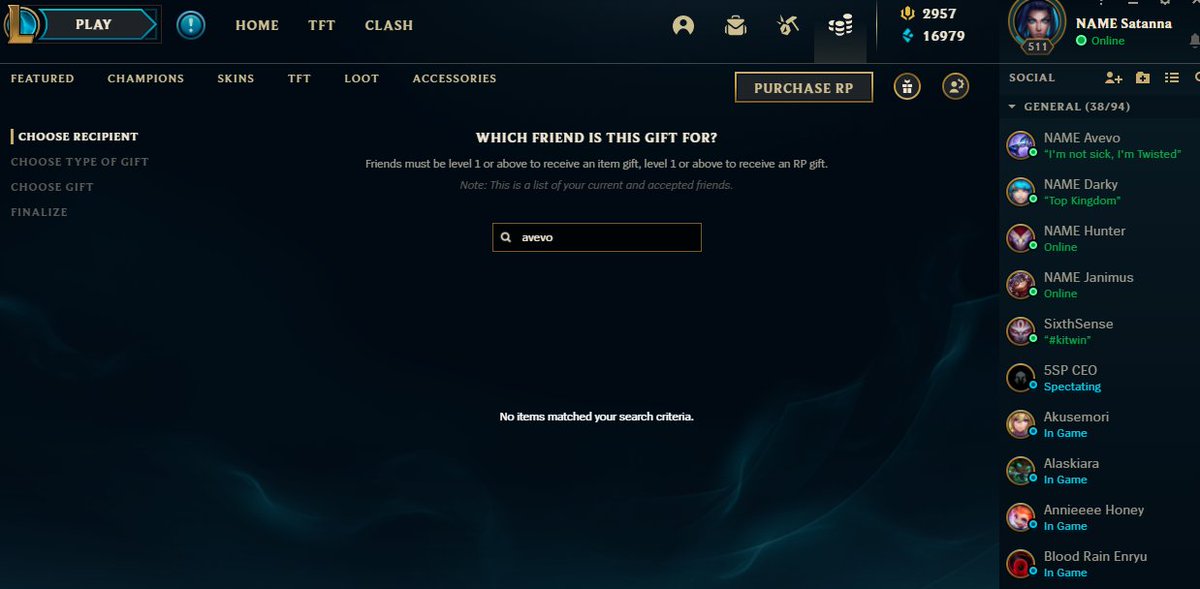 Noobnesia's tweet photo. @RiotSupportDACH Ich wollte NAME Avevo einen Skin giften, kann es aber nicht, weil er unter dem gifting center nicht geführt wird. Ich bin bereits einen Monat mit ihm befreundet und er ist auch über level 1. 
Kann man da was machen? https://t.co/jkFGXKdNGW