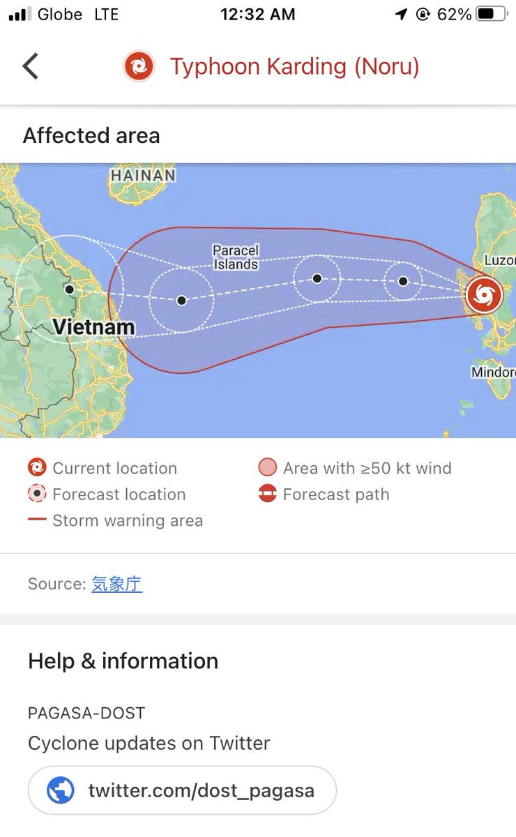 Zetabangoy's tweet photo. Today, I just learned that @googlemaps pin the location of typhoons and also give the storm trajectory and other information. #KardingPH https://t.co/yWsGrxV9Kv