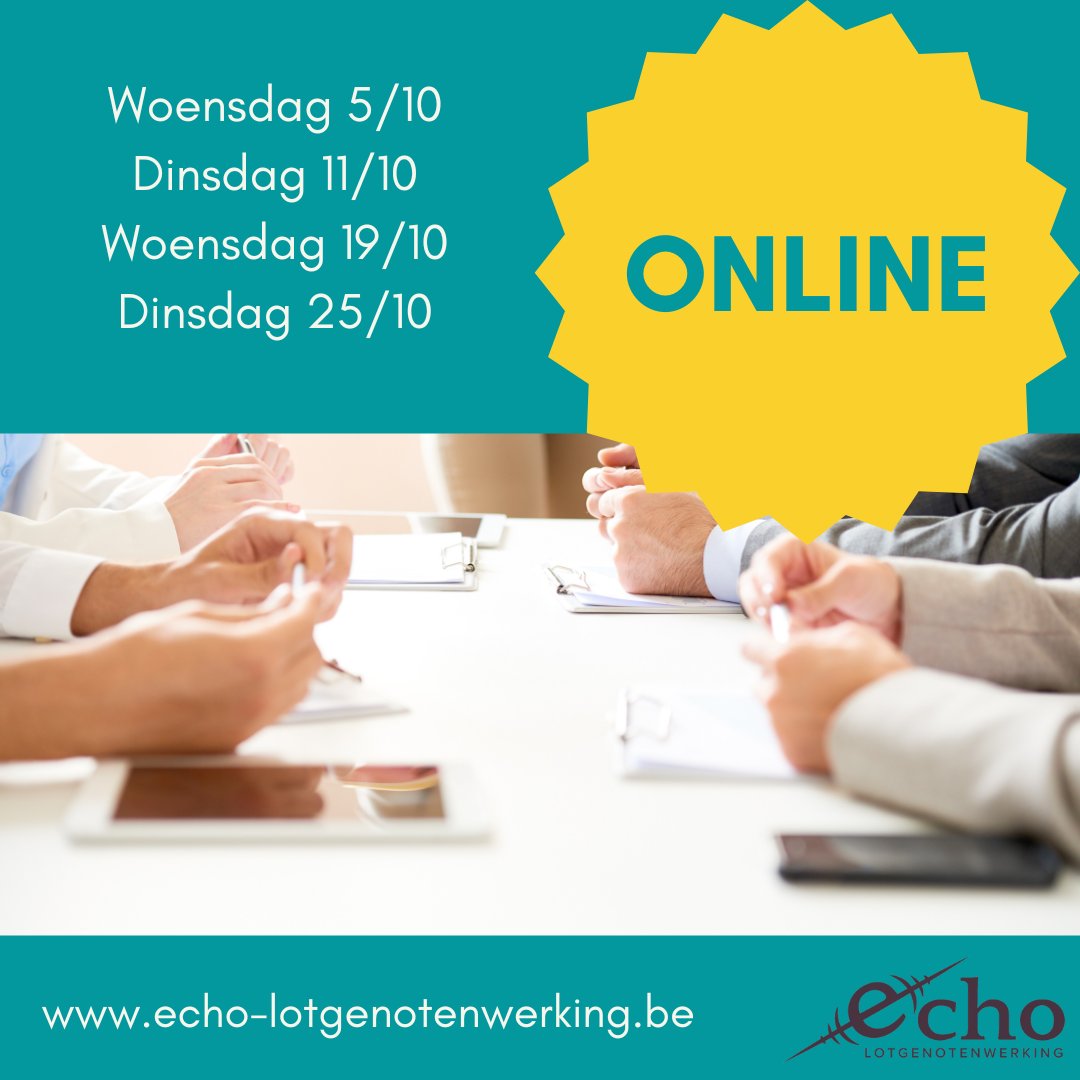 Ook in oktober zijn alle mensen die een pijnlijke jeugd hebben gehad welkom bij Echo. Hieronder vind je de data van onze online bijeenkomsten (19u30-21u30).  Surf naar onze website om kennis te maken / je in te schrijven. We zijn geen therapiegroep.  #lotgenotenwerking