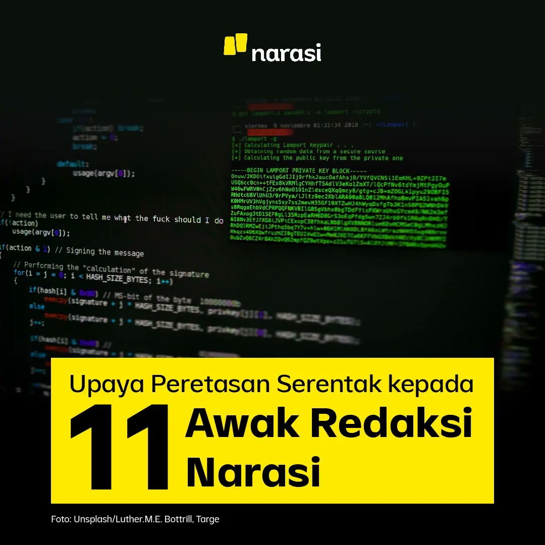 Sebelas awak redaksi Narasi mendapat upaya peretasan sejak Jumat (23/9/2022) di berbagai platform media sosial dan pesan singkat.

| Narasi Daily