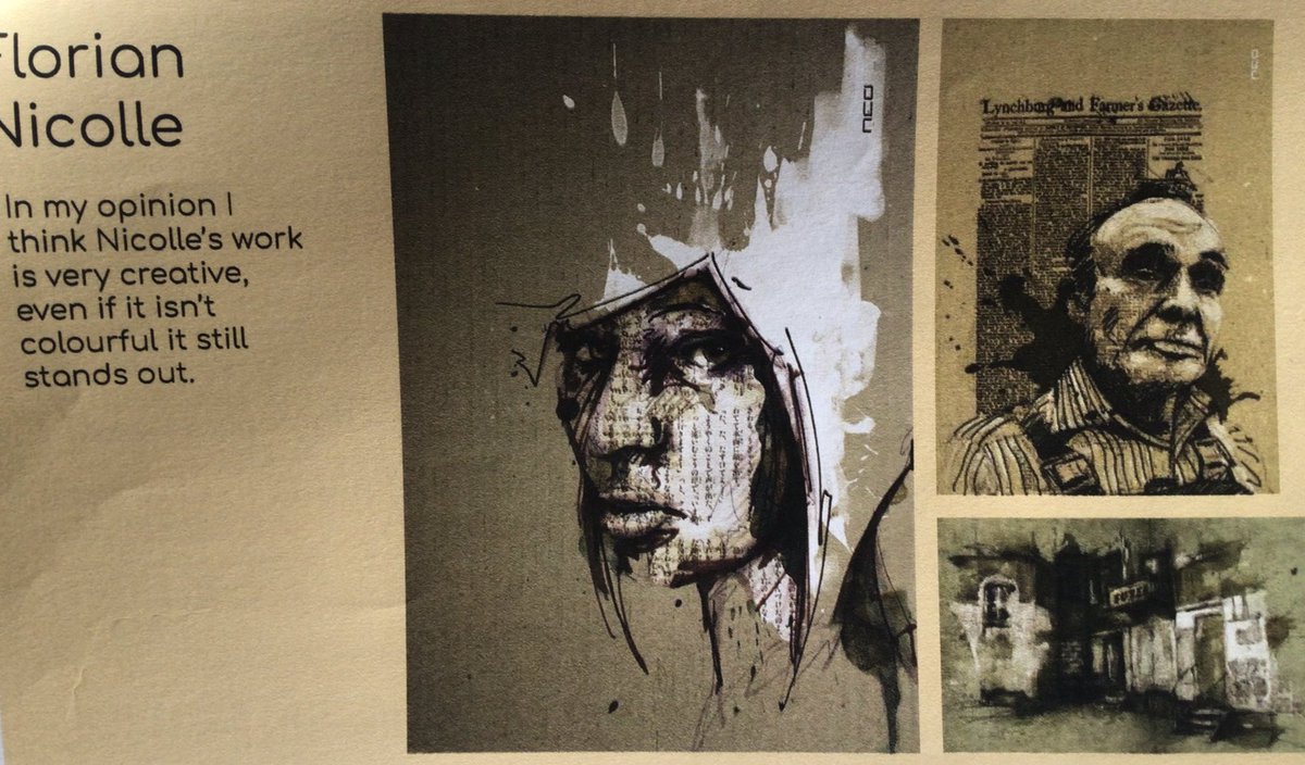 CryptArts's tweet photo. Interesting to read Year 9’s thoughts on the work of the illustrator Florian Nicole. Let the inspiration begin…. #CryptArtWork #Year9 https://t.co/IXz1mTT0Fk