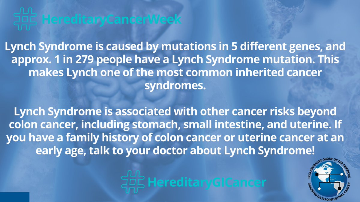 ‼️ For Day 1⃣ of #hereditarycancerweek we are highlighting #LynchSyndrome. 

➡️Did you know that Lynch Syndrome is the most common cause of hereditary colon cancer❓

👉Learn more here tinyurl.com/2p98z64b
#HereditaryGICancer