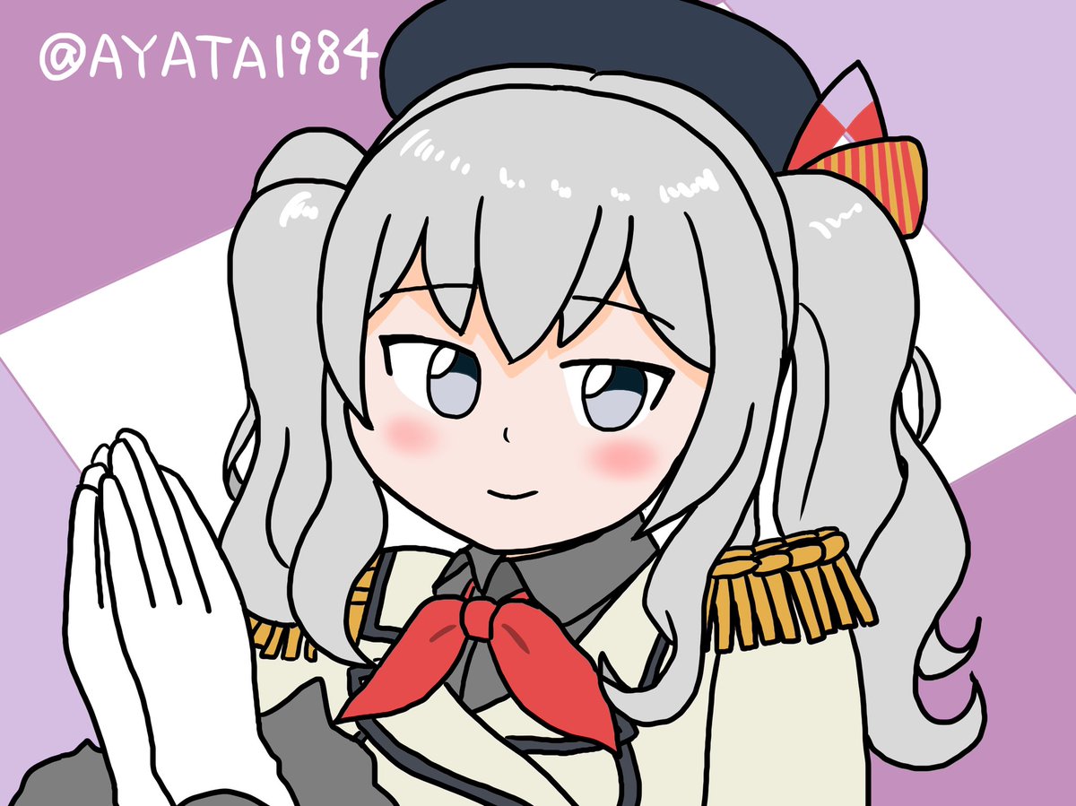 kashima (kancolle) 1girl solo epaulettes twintails hat grey hair red neckerchief  illustration images