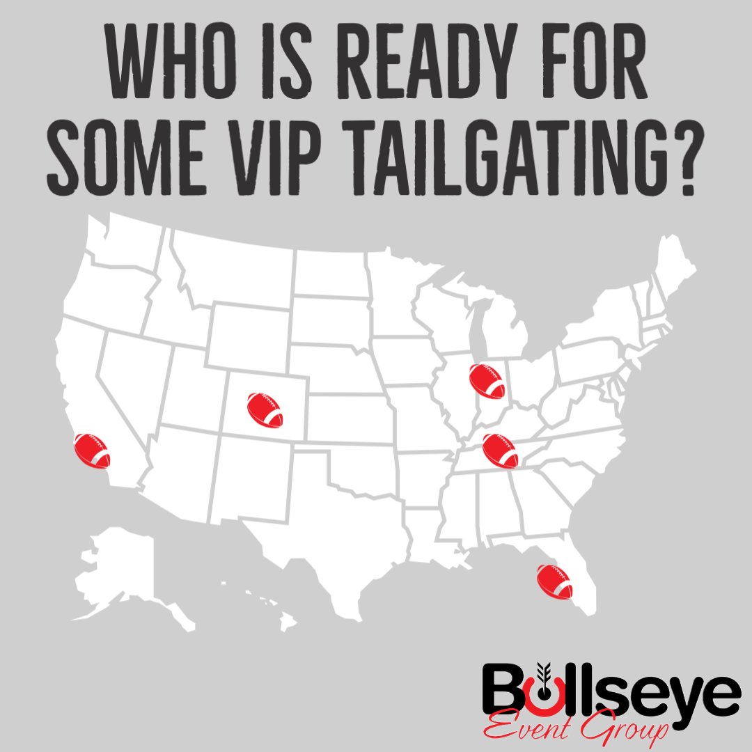 Bullseye_Event's tweet photo. Who is ready for some football? We are + we are scattered around the country today to bring you the best pregame around.
Grab your tickets at https://t.co/ZCEeUhwOiY
#viptailgate #Bucs #Saints #Chargers #Lions #Titans #Browns #Broncos #Colts #Rams https://t.co/itDwxrtsix