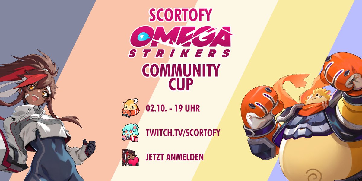 Wie versprochen gibt es am 02.10. schon den allerersten Omega Strikers Community Cup! 
📅 02.10.
⏰ 19 Uhr
➡️ discord.gg/trz63HpEne
Hüpft einfach auf den Discord, um euch anzumelden und über Omega Strikers zu quatschen 😊