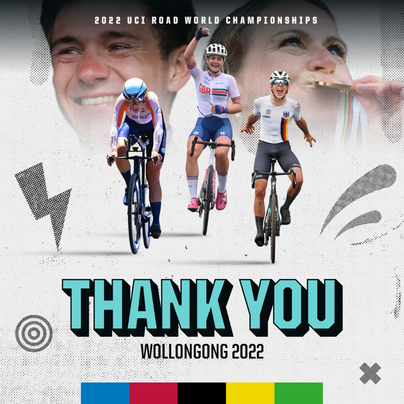 UCI_cycling's tweet photo. Thank you @Wollongong2022! ๐
Weโll see you next year for the inaugural 2023 UCI @CyclingWorlds in Glasgow and across Scotland. ๐คฉ
#Wollongong2022 https://t.co/ltFeaTwQAO