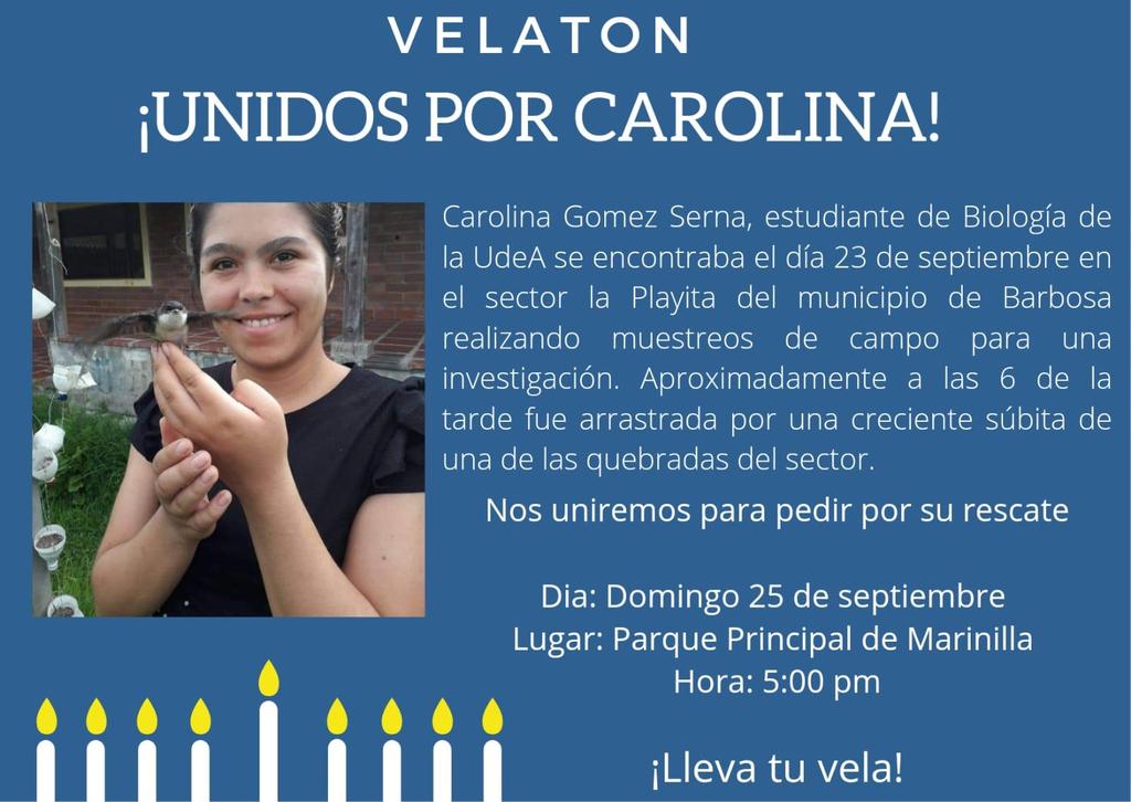 saliar707's tweet photo. Ayudemos con la búsqueda de Carolina Gómez, estudiante de Biología de la UdeA desaparecida en el municipio de Barbosa en el sector la Playita.
@UdeA @FCENUdeA @tayra_andina https://t.co/LOTwMi0ECr