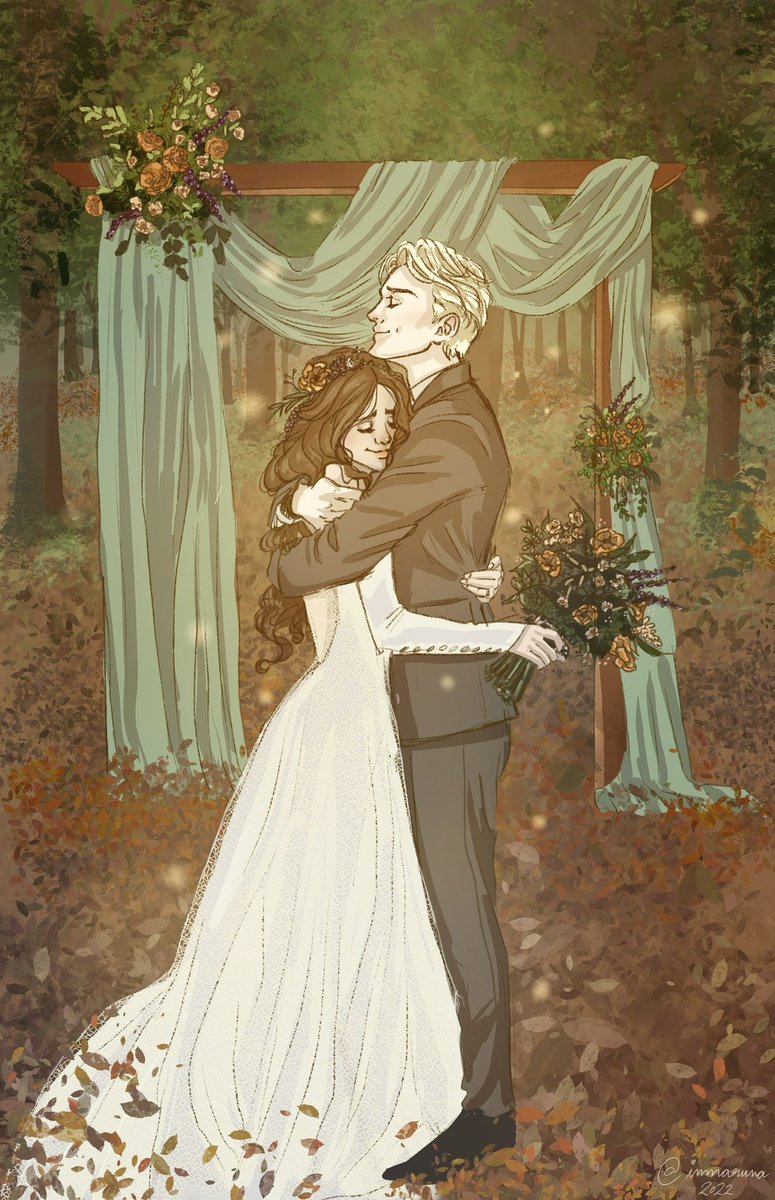 Day 16/100. Inspired by all the Autumn art I’ve been seeing I figured it was perfect for a wedding day. Today I experimented a bit with color you guys like it. #100DaysofDramione #Dramione #Fanart