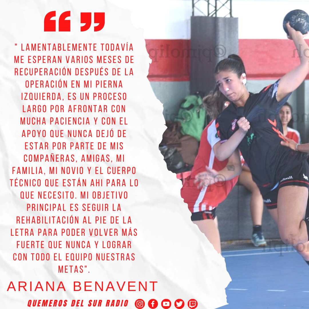 🤾‍♀️ #Handball 
🎈 #Huracán 
📝La jugadora Ariana Benavent (Juniors y mayores) habló con #QDSR  sobre sus inicios en el club y como se recupera de la operación en su pierna izquierda. <a href="/HBALONMANO/">HURACAN HANDBALL</a>