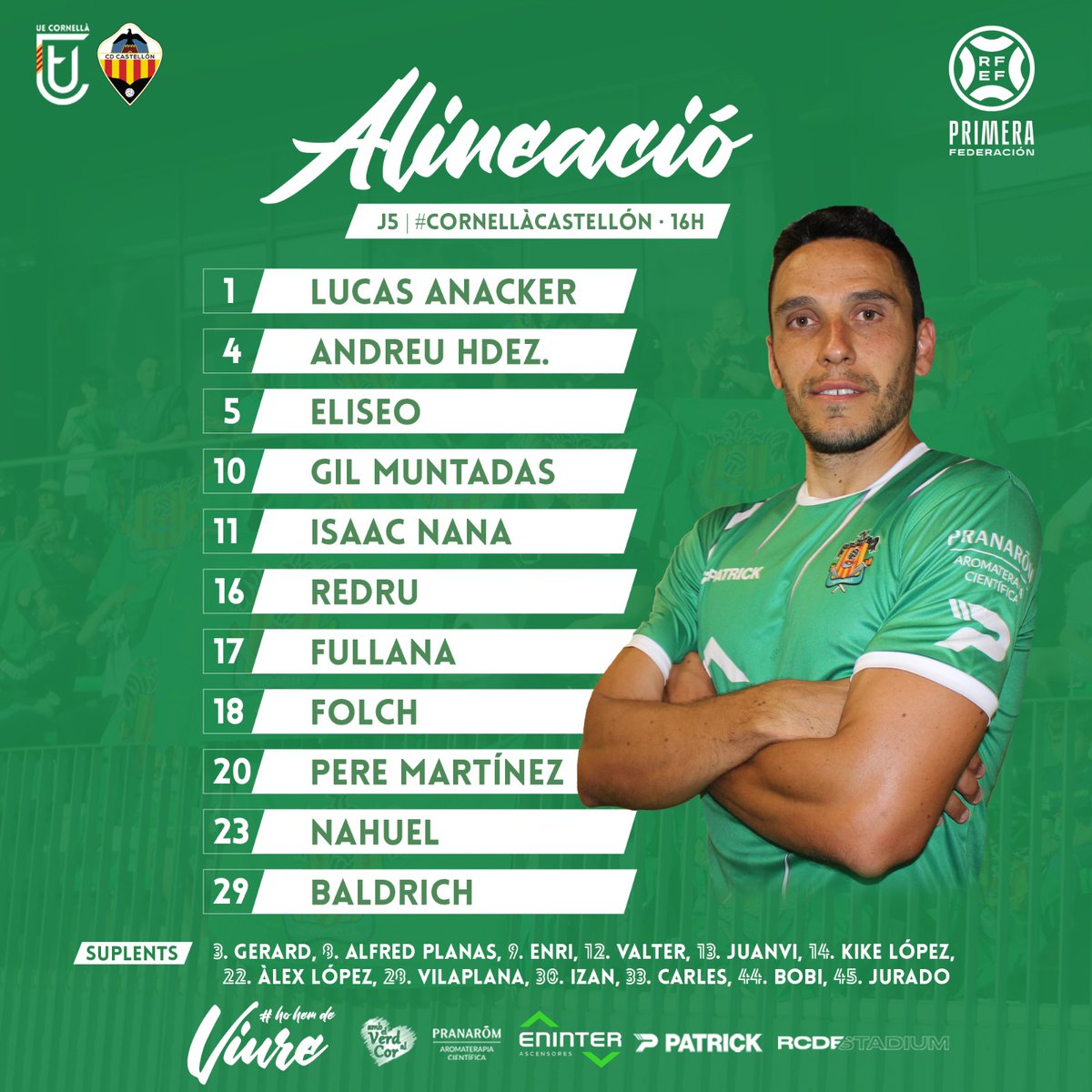 👥 XI #UECornellà
🏆 J5 | <a href="/Primera_RFEF/">Primera Federación Versus e-Learning</a>

📍⚽ #CornellàCastellón 

#HoHemDeViure 💚