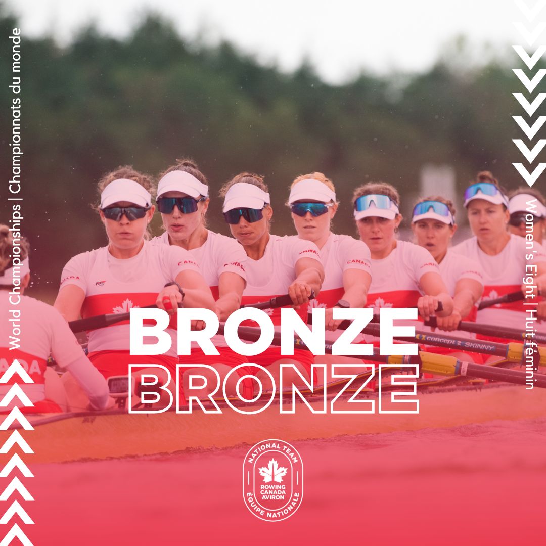 rowingcanada's tweet photo. ON THE PODIUM 🙌 

Canada's 🇨🇦 W8+ wins BRONZE 🥉 at the 2022 World Championships!

#WRCHRacice | @WorldRowing https://t.co/byTsAW1V5x