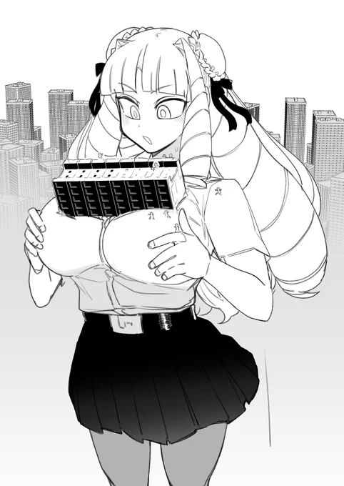 胸にビルが乗る女 