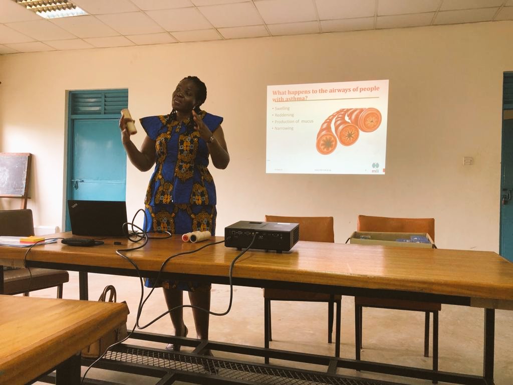 Lung_Institute's tweet photo. What happens to airways ofpeople with Asthma?- Swelling, reddening, production of Mucus &amp;narrowing 

On the World Lung Day today @rnantanda continue to sensitise &amp;disseminate @AcaciaStudy findings to parents, teachers &amp;students @nabisunsagirls
#AsthmaAwareness
#HealthyLungsforAll https://t.co/4mV0HiYmyk
