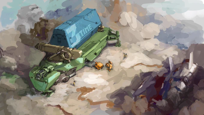 Working the spacecraft sketch up into a full scene. I need to update my website and ArtStation with newer work with an eye towards spring and new gigs. Going to have same UE5 stuff in there but don't want to skimp on fundamentals 