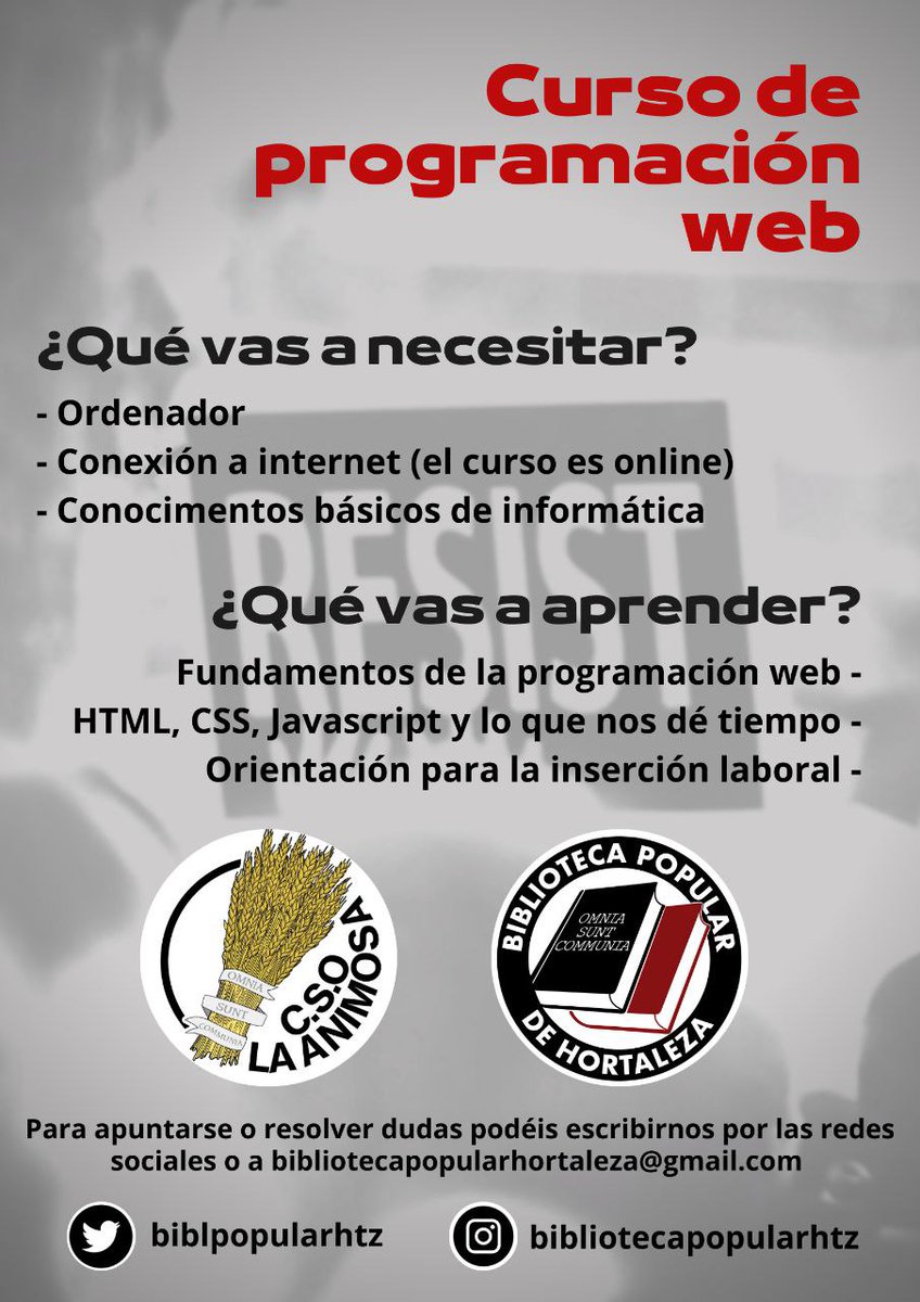 BiblPopularHtz's tweet photo. CURSO DE PROGRAMACIÓN

¡Apúntate al nuevo curso de programación! También orientado a la inserción laboral, con resultados muy positivos en anteriores ediciones.

¡Contáctanos por nuestras redes sociales! https://t.co/yjlvgExcfH