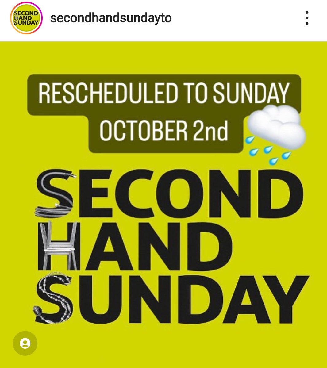 Hey #Toronto, #SecondhandSundayTO is rescheduled to Sun Oct 2: follow @2ndhandsundayTO on FB & insta ➡

facebook.com/2ndhandsundayt… ...

instagram.com/secondhandsund… 👏

Learn more abt #SHS ➡

secondhandsunday.ca 🙌

#SecondHandSeptember