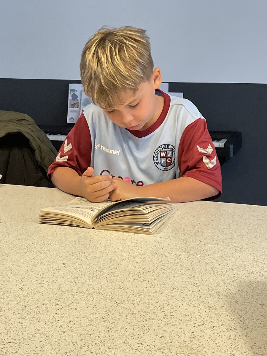 AingerLauren's tweet photo. @IntakeSchool super proud of SA today, captained his football team to a 6-4 win despite an injury and then straight into reading when he got home, learning about some of his idols. Great book for footy fans ⚽️ https://t.co/WHeR3gsTAF