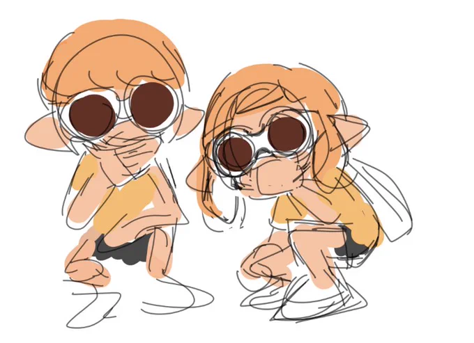 Also was meant to finish this before this splatfest but I just haven't had the time  and now I'm too lazy to finish it but the squad during the test fire!! + gremlin googles with qoon 