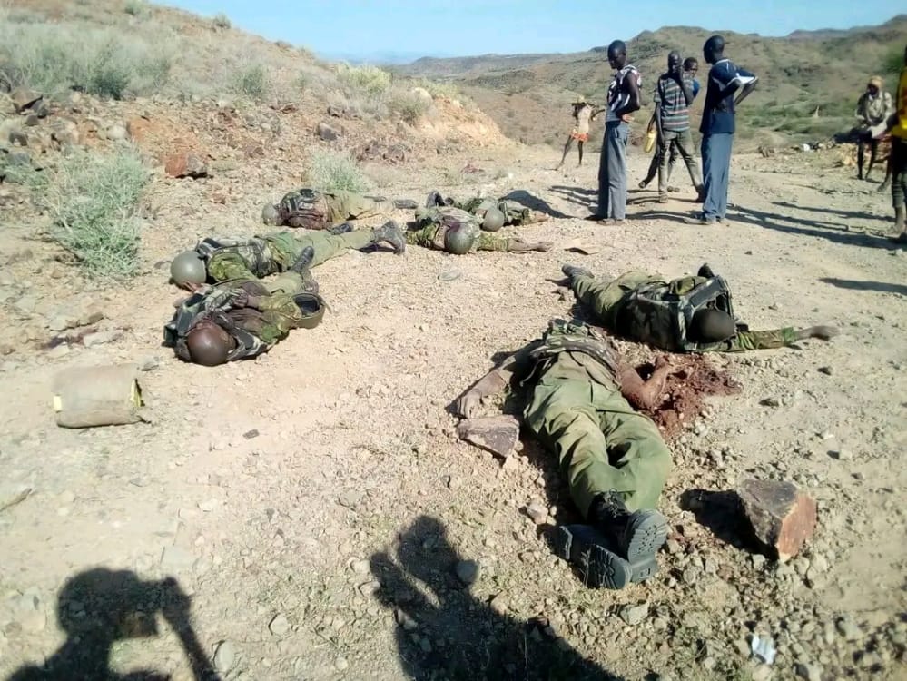 KalaleSteve's tweet photo. TURKANA BLEEDING.

What happened at Kamuge area of Turkana East is indeed saddening.

11 police officers,and 7 people were shot dead by suspected Pokot bandits,among them was peace Ambassador Mary Kanyaman.
@IG_NPS @NPSOfficial_KE @InteriorKE @kipmurkomen @OleItumbi @EAukot https://t.co/1zGiy00YMx
