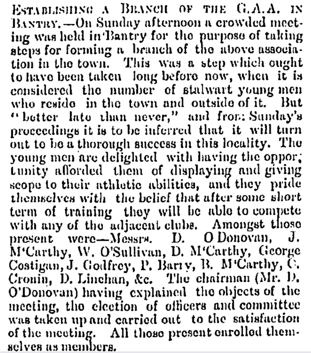 On this day 135 years ago there was a meeting in Bantry to set up a branch of the <a href="/officialgaa/">The GAA</a> in the town. The club would initially be called the Emmets and are known as the <a href="/bantryblues/">BantryBlues</a> #corkhurlinghistory #corkfootballhistory