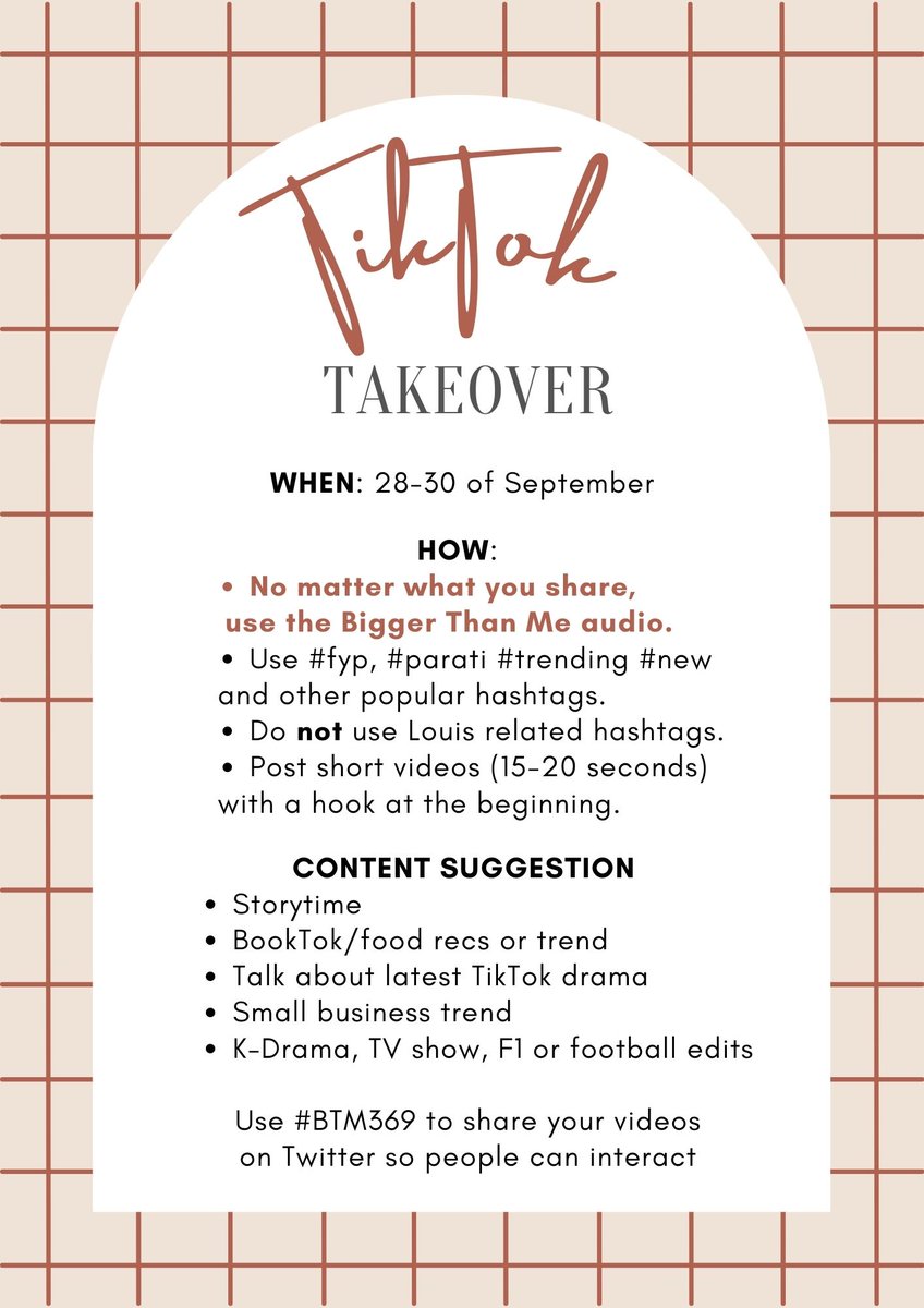 LTxPromo's tweet photo. Hello Louies, are you ready for the next challenge?! We are planning a #TikTokTakeover for BTM next week! 😎

See the graphics below for instructions on both TikTok and Instagram Reels. Don't forget to use popular hashtags (and no #LouisTomlinson on these!) 🤩

(c) @cressnight https://t.co/9mN4lkFdNb