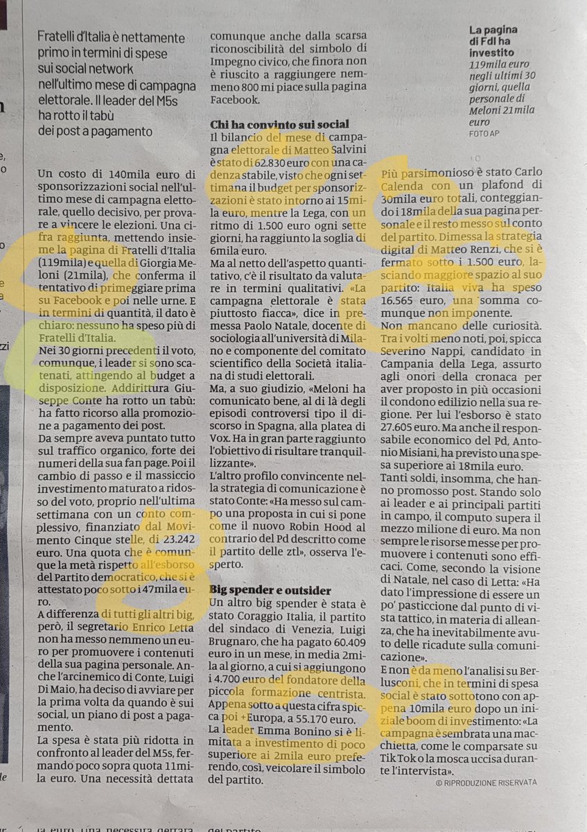 Non proprio fiumi di denaro nelle campagne social in tempo di campagne elettorali in Italia. Anche tenendo presente che si parla solo di Facebook e solo di profili nazionali. Unimpressed. 🤔
#ElezioniPolitiche22