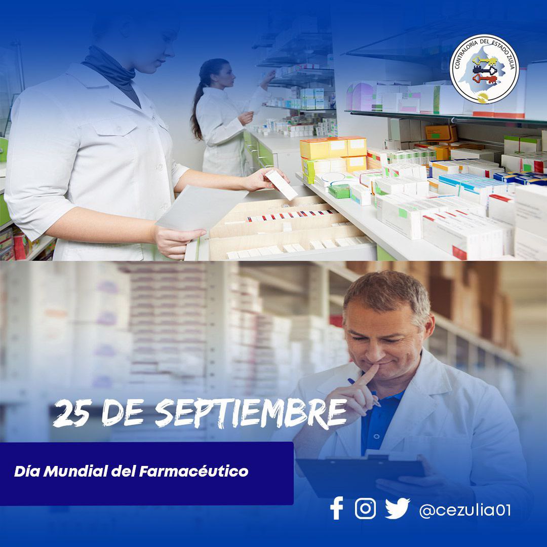 CEZulia01's tweet photo. #TalDíaComoHoy #25Sep | Se celebra el Día Mundial del Farmacéutico, esta celebración es promover y apoyar el papel que tienen estos profesionales en la prevención de enfermedades, promoción de la salud y seguimiento de tratamientos a nivel mundial.
#CGR #SNCF #CEZULIA #Efeméride https://t.co/syh7wIUTjL