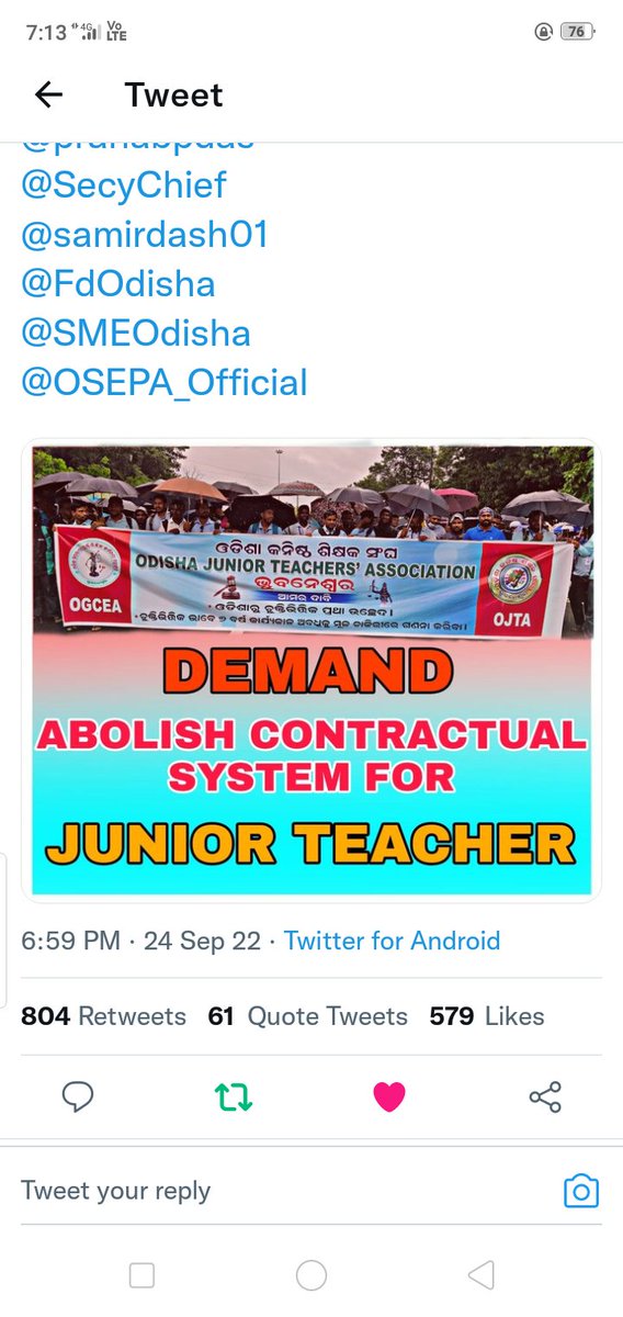 AnjanKumarSah19's tweet photo. @ojtabbsr @CMO_Odisha @MoSarkar5T @pranabpdas @SecyChief @samirdash01 @SMEOdisha @OSEPA_Official Earnest Request To Honourable @CMO_Odisha Please Abolish Contractual System For Junior Teacher And Count 6 Years In Our Service Period .
#AbolishContractualSystem_JUNIOR_TEACHER
#Count6YearsInServicePeriod
@MoSarkar5T
@pranabpdas
@SecyChief
@samirdash01
@SMEOdisha
@OSEPA_Official https://t.co/wzRlJDeHcU