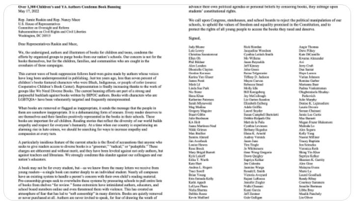 sljournal's tweet photo. Kid Lit Authors Send Letter to Congress to Speak Out Against Book Banning https://t.co/U3iFQBZAnB #BannedBooksWeek https://t.co/N8VDrlmZOh