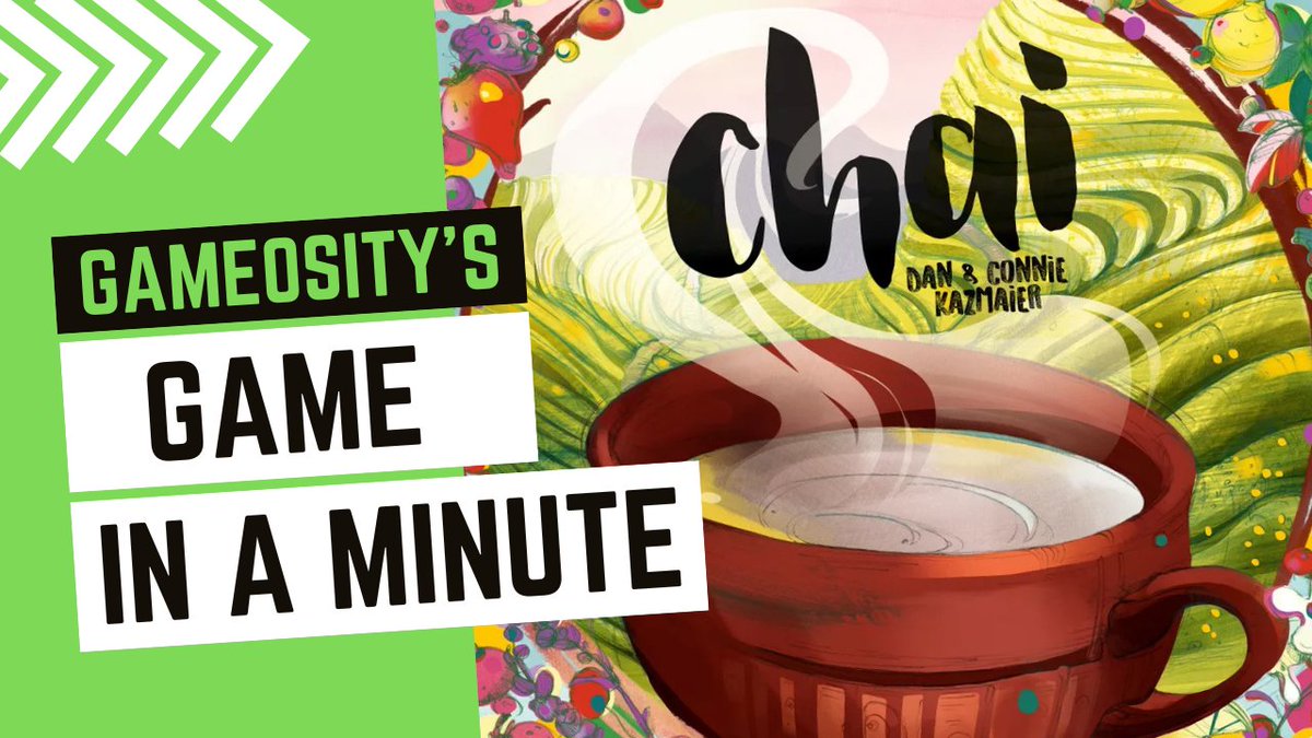Gameosity's tweet photo. Chai is a competitive tea-making game featuring some clever mechanisms and thinkier gameplay than you might imagine. Learn more about what's on Chai's menu by checking out this week's Game in a Minute! @steepedgames https://t.co/FGDh0WzTiZ https://t.co/j2PUlGtyBz