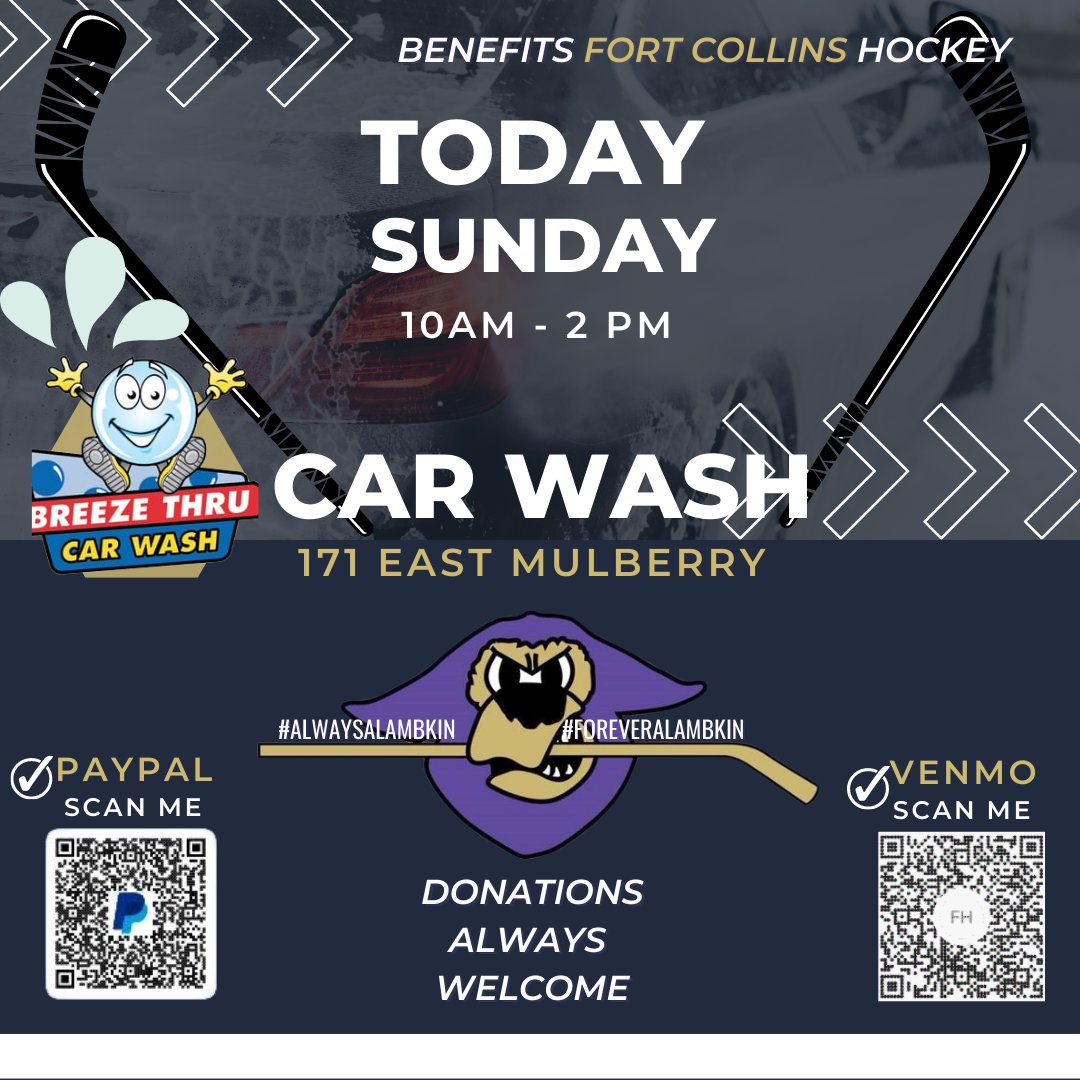 TODAY is the day to get your clean on!! Car Wash benefiting FC Hockey, goooo Lambkins! <a href="/BreezeThru/">Breeze Thru Car Wash</a> Carwash 171 East Mulberry #foreveralambkin #alwaysalambkin