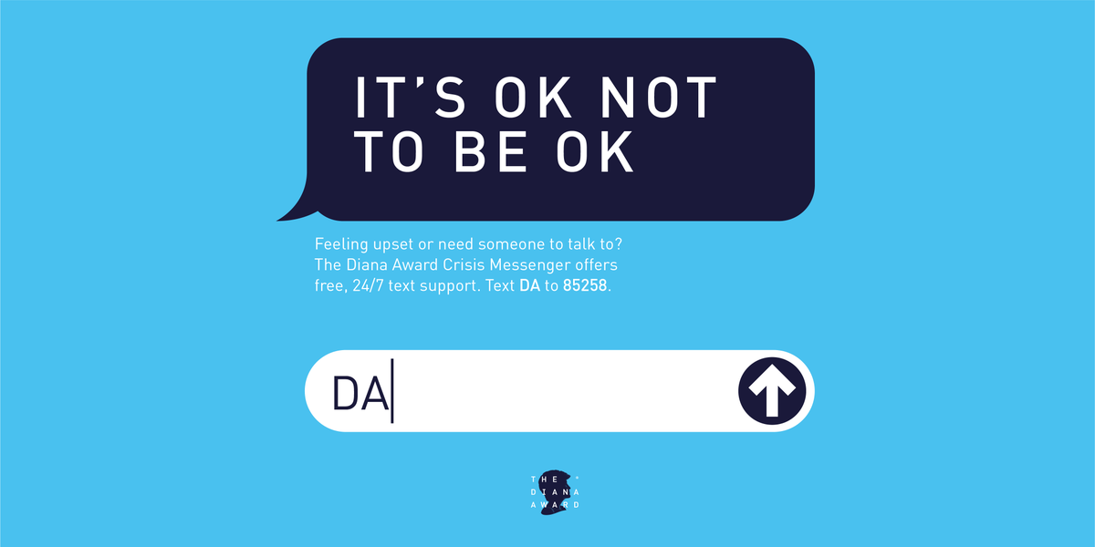 It's okay not to be okay! #WorldSuicidePreventionDay If you're going through something & don't feel comfortable speaking to someone you know - don't worry, we've got you. Our Messenger service provides free confidential support 24/7, just text DA to 85258 anytime, day or night.