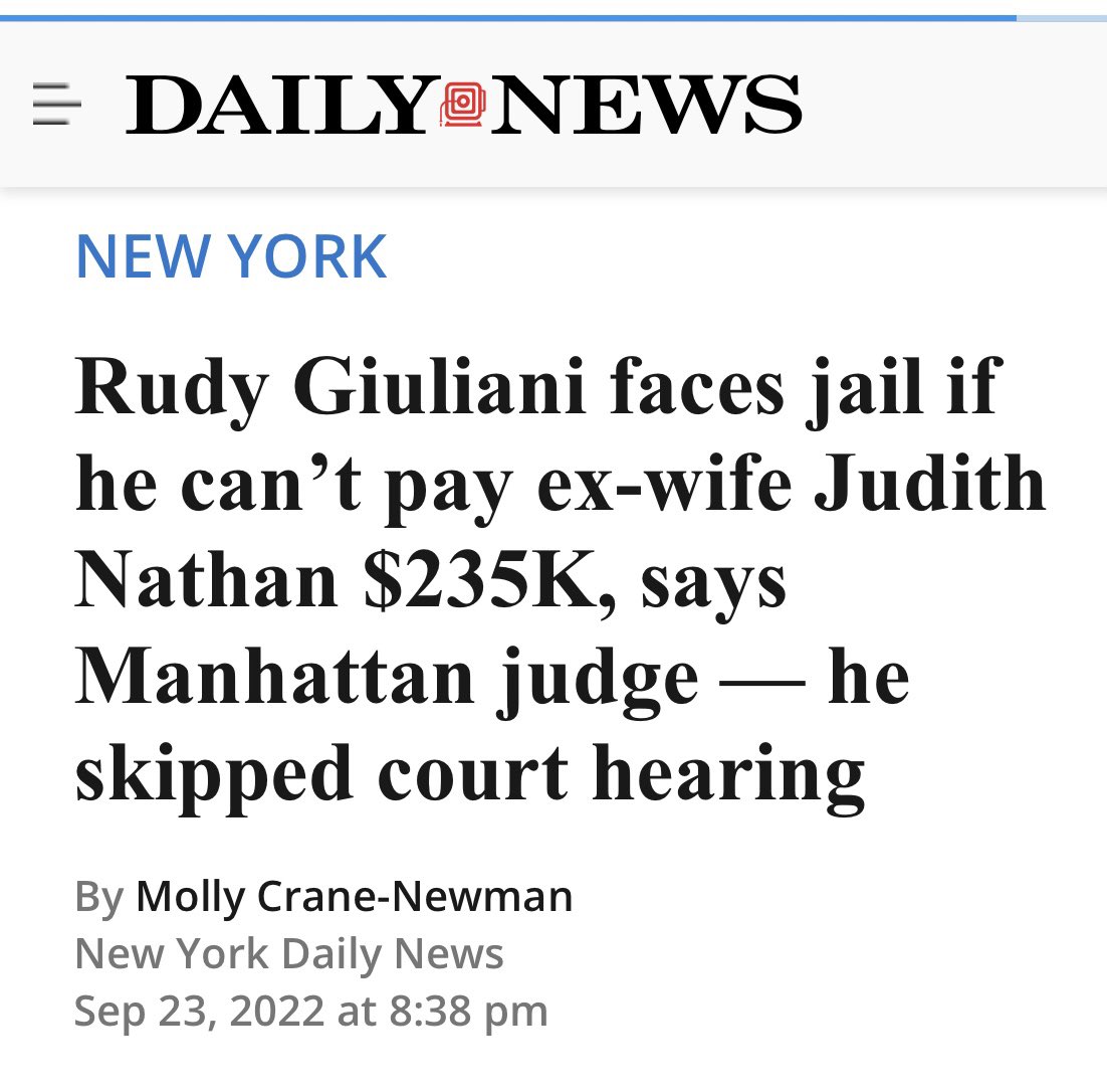 Tax evasion got Capone. Will spousal support evasion get Rudy? 
Only the best people.