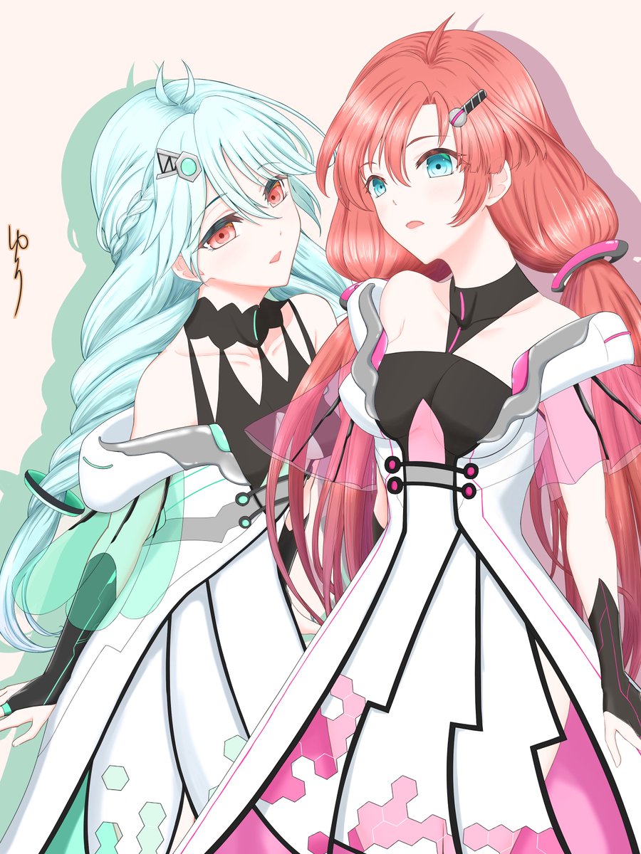 "ここなつ"という、双子のアイドルユニットをskebで描かせていただきました。
右の赤髪の女の子はお姉ちゃんの東雲夏陽(なつひ)さん。
左の碧髪の女の子は妹さんの東雲心菜(ここな)さん。

SOUND VOLTEXというリズムゲームでご活躍中です。
お二人の歌われている楽曲も以前聴かせて戴いておりました。 