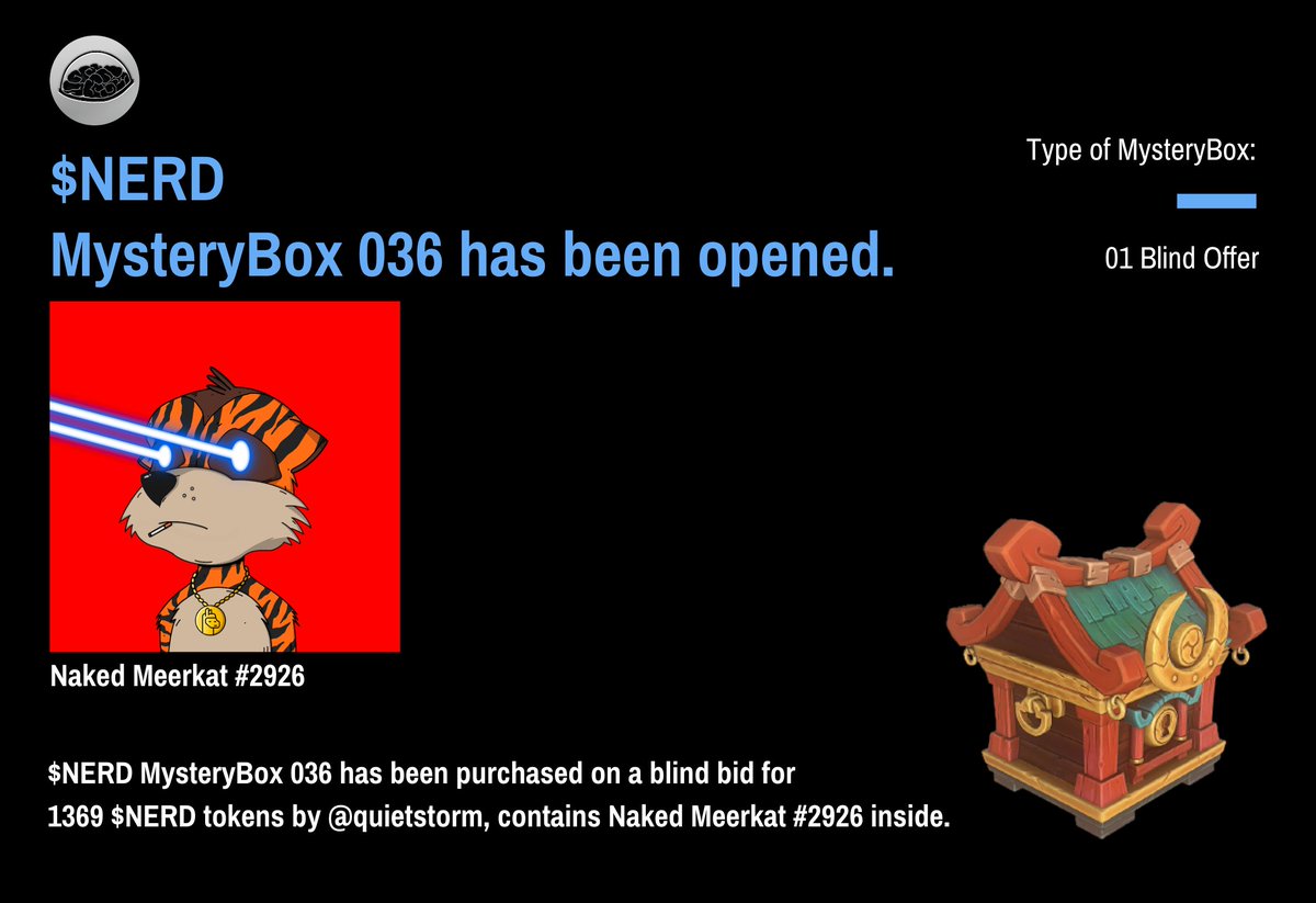 🎁 $NERD MysteryBox 036 has been revealed!🎁

$NERD MysteryBox 036 has been purchased on a blind bid for 1369 $NERD by <a href="/quietstorm/">Martin Newman</a> and it contains <a href="/mmccsolana/">𝐌𝐞𝐞𝐫𝐤𝐚𝐭 𝐌𝐢𝐥𝐥𝐢𝐨𝐧𝐚𝐢𝐫𝐞𝐬 𝐂𝐂 ⁴²⁰⁶⁹</a> Naked. Congrats!🧠

Next box will be live in few hours in Discord.👀

#R2E #NAH #Raid2Earn 
<a href="/ApeNerdy/">Nerdy Ape Hub {🧠}</a> 🍇