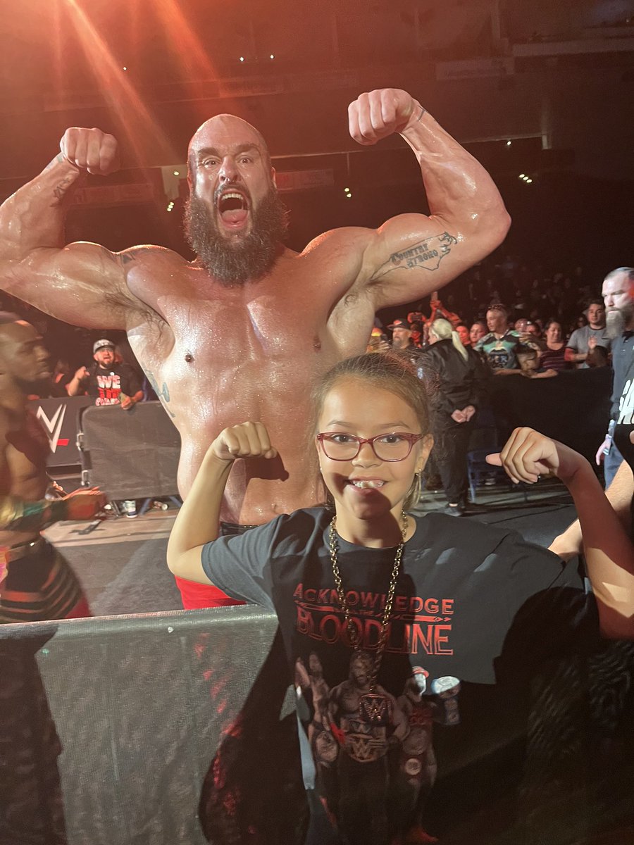 Mikejizzle23's tweet photo. My daughter with the monster @Adamscherr99 at last nights @WWE Saturday night main event! #WWEStockton https://t.co/pS8frZCklR
