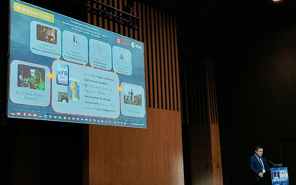 leoxtur's tweet photo. Had the chance to present the #ESA #EFB tool suite at the #IAC22 Paris. A suite of tools being developed for astronaut training and perhaps applied to future lunar science operations 💻🚀 #gobeyond @ESA_CAVES @esa @esaspaceflight https://t.co/JK3bMXLs4z
