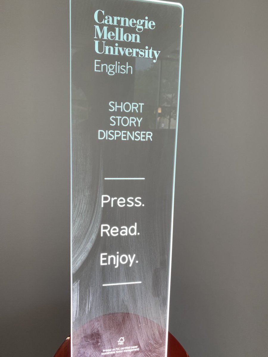 drmoulthrop's tweet photo. Just when we thought we couldn’t fall any harder for ⁦@CarnegieMellon⁩, we discovered a short story dispenser! Digging this campus visit and trip to Pittsburgh. https://t.co/rax0WmnT7x