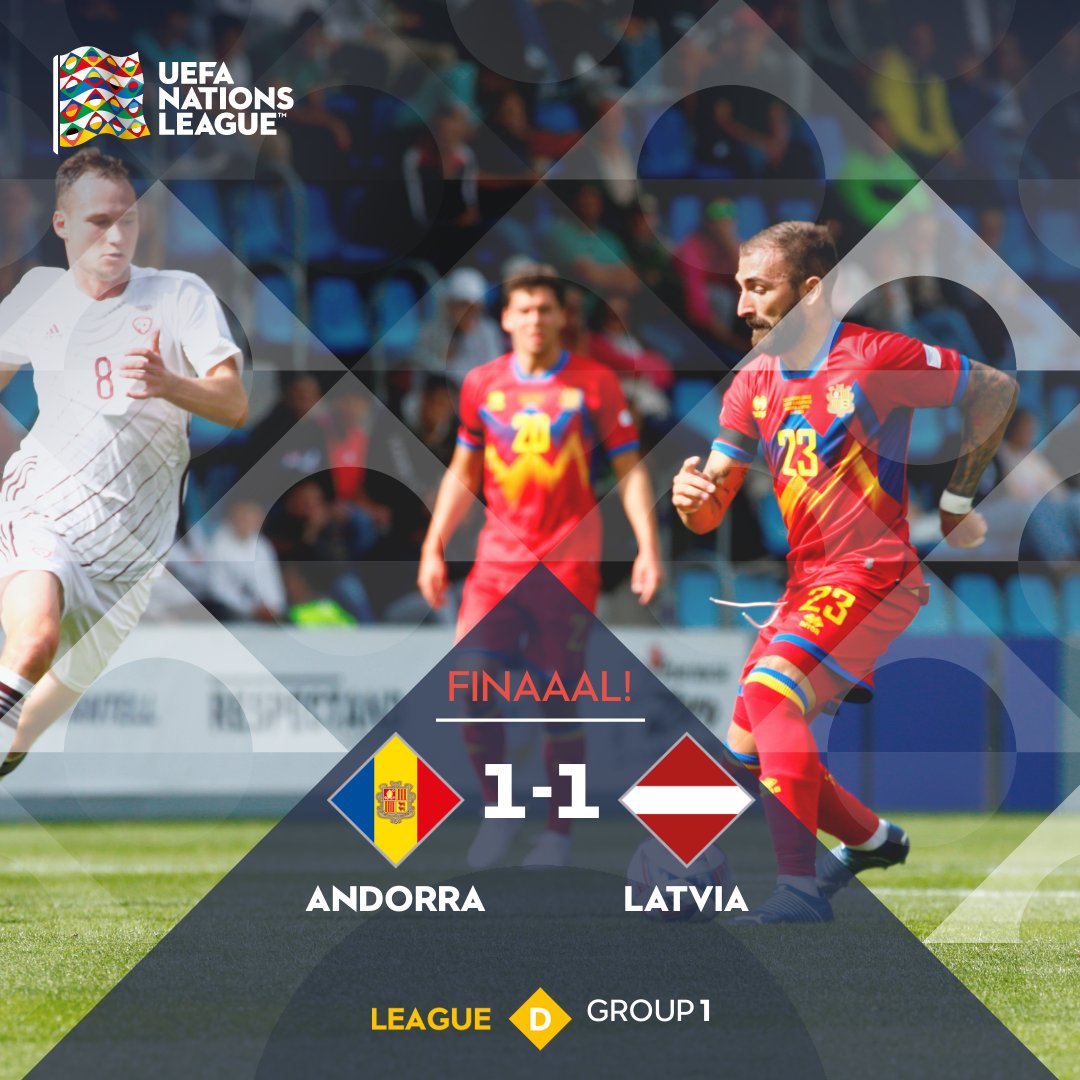 FINAAAAL DEL PARTIT! 🇦🇩🇱🇻
➡️ Berto Rosas empata in extremis i el partit acaba amb repartiment de punts. Els de Koldo Alvarez acaben amb una nova fase de rècord, amb 8 punts i molt bones sensacions! ENORME, EQUIP! 💙💛❤️⚽️

Andorra 1 - Letònia 1