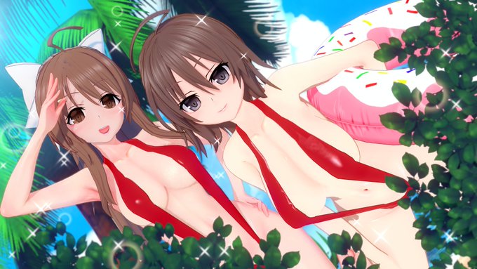 > お揃いの赤スリングショットを着てビーチで遊ぶ直、舞衣、小鉄、美波、ニナの5人 https://t.co/eiwtVvji3j 