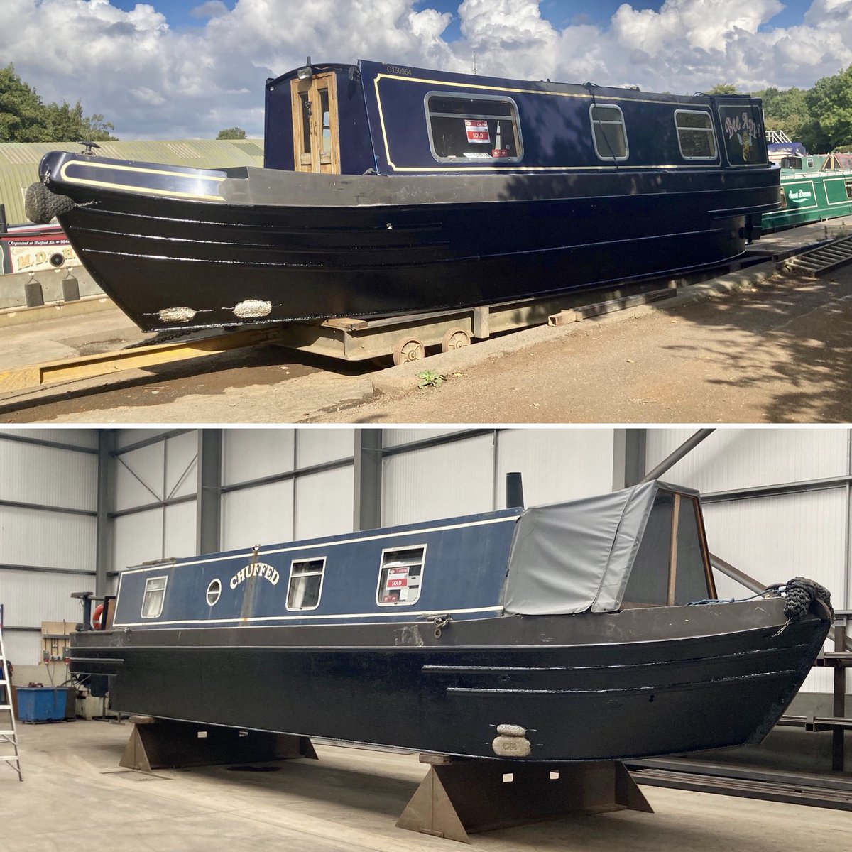 whiltonmarina's tweet photo. A busy weekend of blackings prior to handing the boats over to their new owners in the coming week 🤩 #narrowboatblacking #blacking #canallife https://t.co/Ls3g5iWCGn