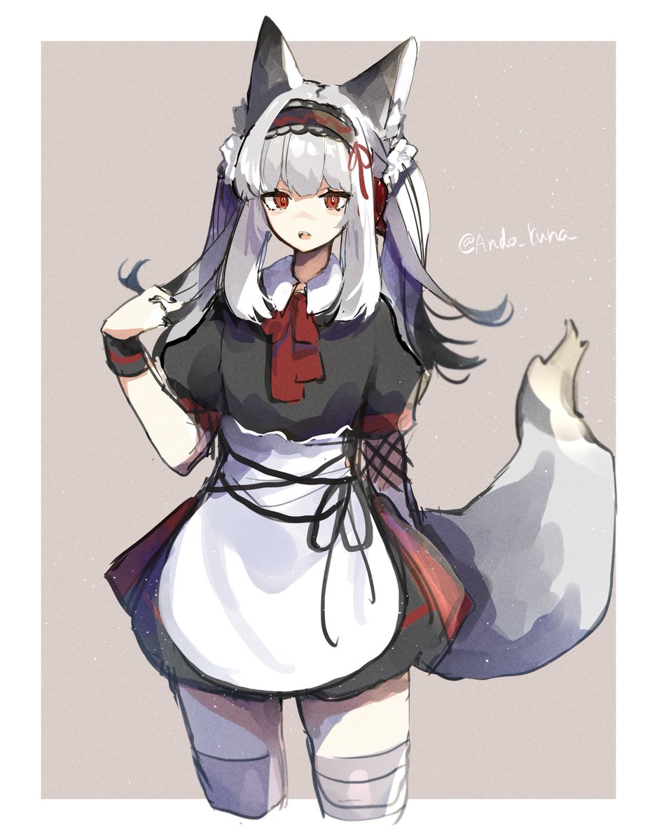 1girl animal ears solo tail fox ears fox tail apron  illustration images