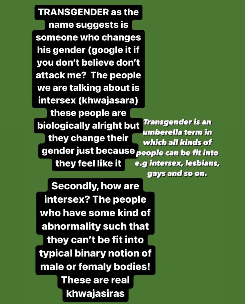 IshaWaseem2's tweet photo. This is absolutely HORRIFIC!!
As a Muslim we have to educate ourselves that what exactly the term "TRANSGENDER" means. It doesn't mean our everyday "Khwajasiras", there is more to it. So pls educate yourselves by reading these slides and raise your voice against it. https://t.co/WBw2eveA1k