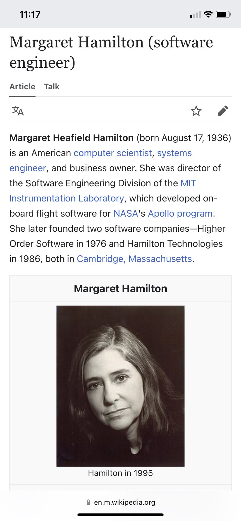 Margaret Heafield Hamilton is an American computer scientist, systems  engineer, and business owner. She was director of the Software…