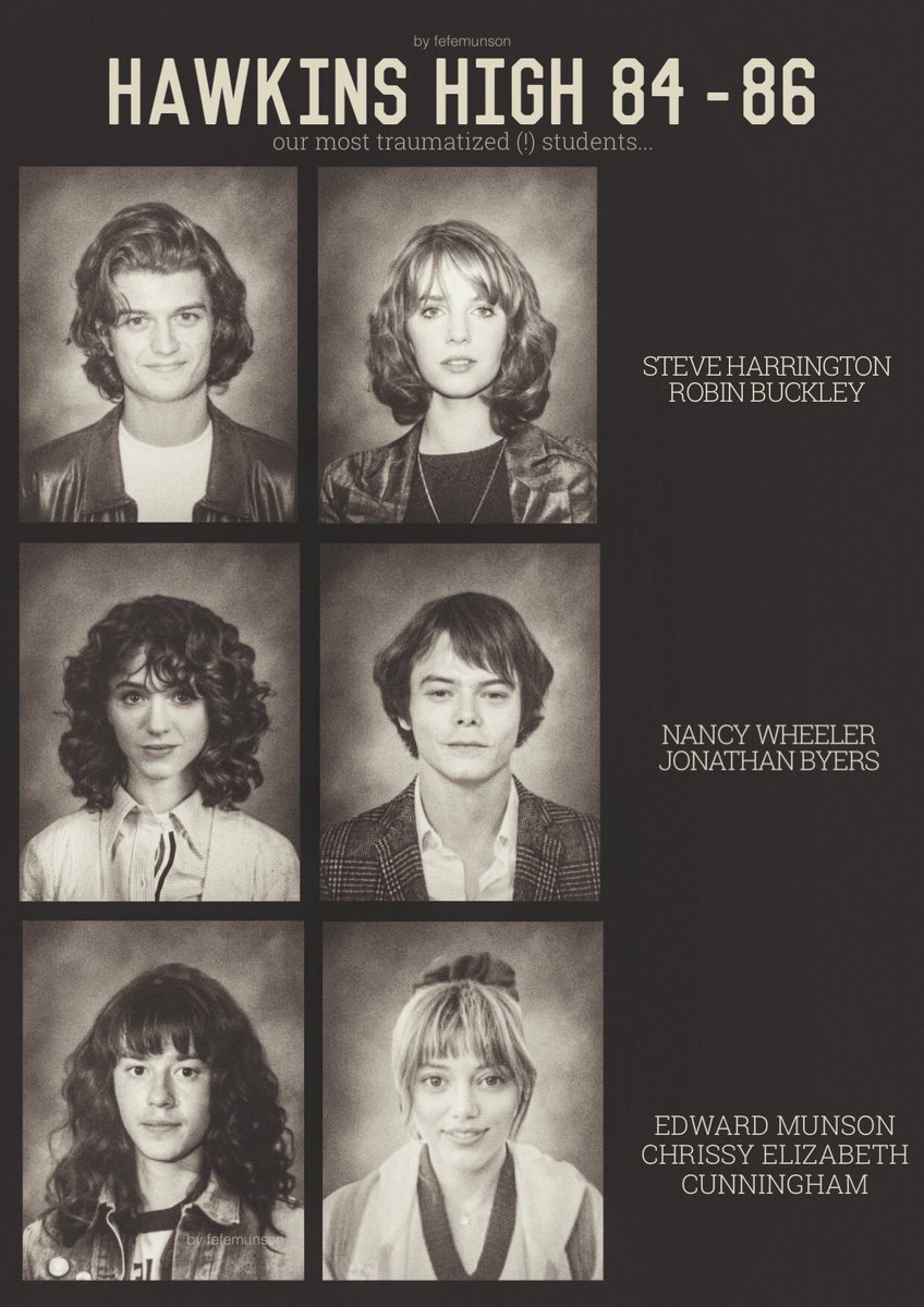 a fake yearbook page for hawkins high's traumatized teens, by dustin henderson ✍🏻