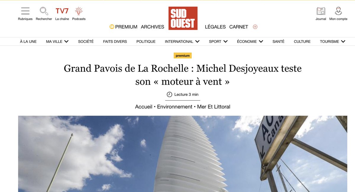 #grandpavois - Le groupe Michelin, par l’entremise de la start-up Wisamo, teste avec le navigateur Michel Desjoyeaux une voile gonflable à installer sur les cargos. A voir au Grand Pavois

sudouest.fr/environnement/…