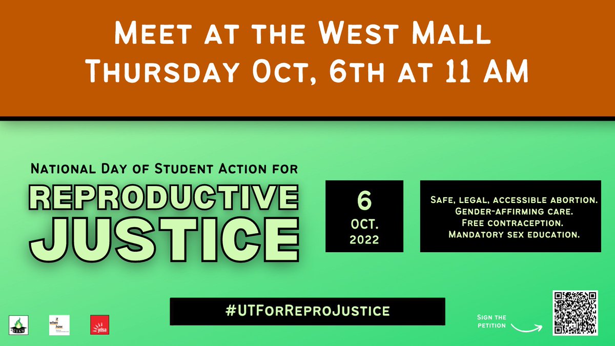 On Oct 6, students across the US are taking action with <a href="/GradAction/">Graduate Student Action Network</a> to demand #BansOffOurBodies. We are hosting our own #UTforReproJustice #StudentStrikeOct6 with other UT orgs on the West Mall at 11am. Hope to see you there!