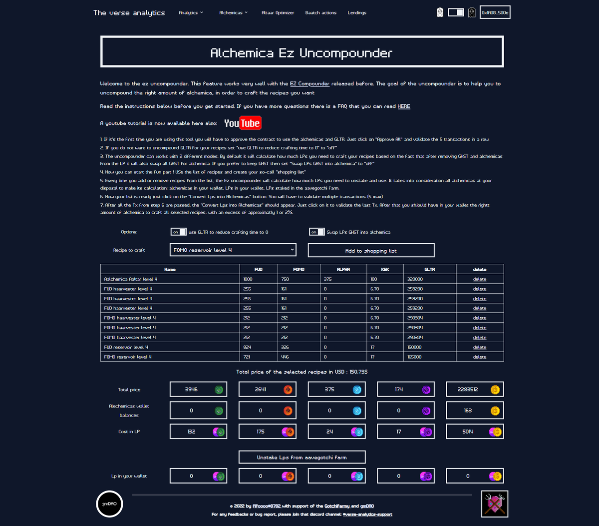 FiFoOoO8782's tweet photo. Hello frens ! A new version of https://t.co/tyMwzIHl8o is here 
* Big new feature: The EZ uncompounder
* Batch claims without endings &amp; more
* 2 tutorials on alchemica compounding &amp; uncompounding: https://t.co/wqfw33qZkS
@aavegotchi #gotchiverse #gotchigang #LFG 
@TheGotchiFArmy https://t.co/u748jL7IVJ